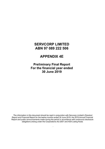 Miniature Servcorp Limited Bilan financier 2019