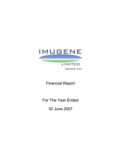 Thumbnail Imugene Financial Report 2007