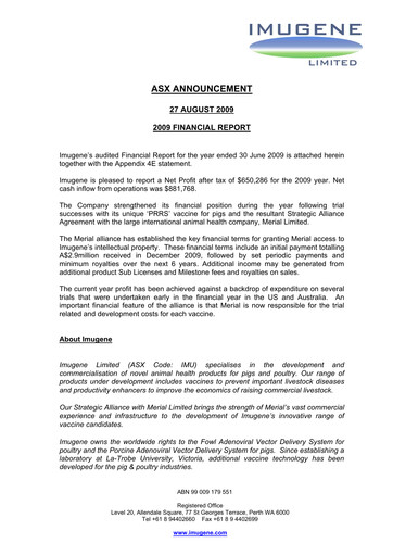 Thumbnail Imugene Financial Report 2009