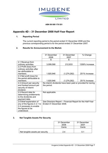 Miniature Imugene Rapport semestriel 2009-h1