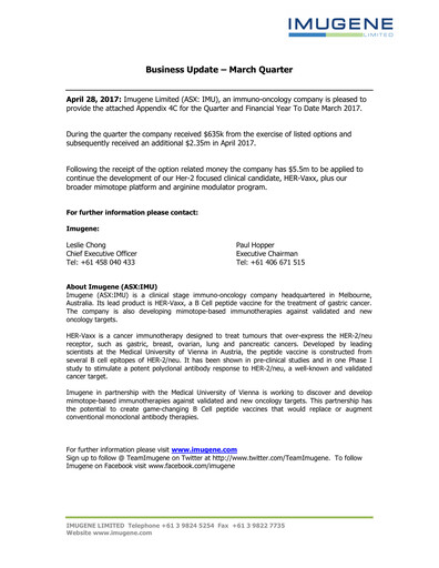 Thumbnail Imugene Quarterly Report 2017-q3