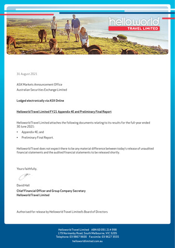Thumbnail Helloworld Travel Financial Report 2021