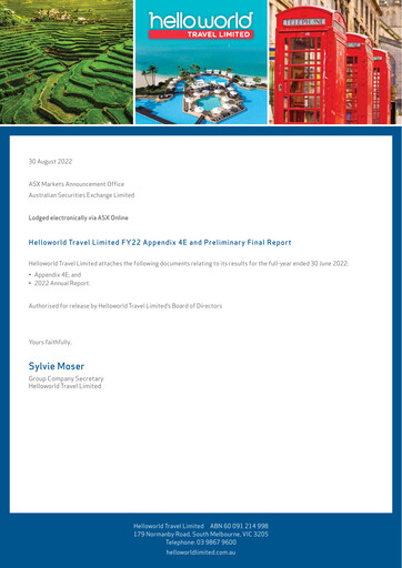 Thumbnail Helloworld Travel Financial Report 2022