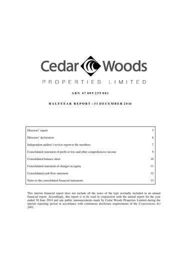 Thumbnail Cedar Woods Properties Limited Half-year Report 2015-h1