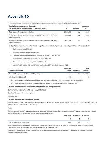 Vorschaubild GenusPlus Group Limited Halbjahresbericht 2021-2022-h1