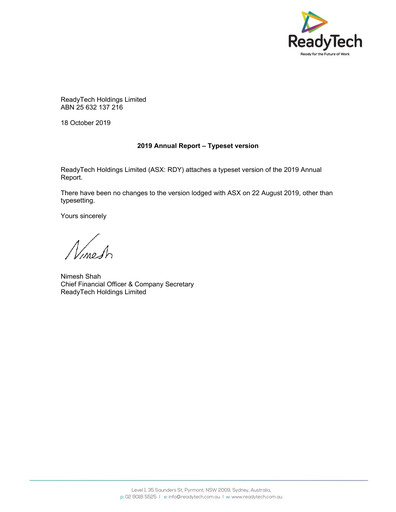 Thumbnail ReadyTech Holdings Annual Report 2019