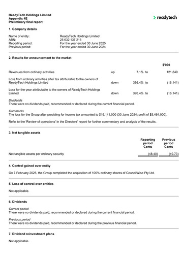 Thumbnail ReadyTech Holdings Financial Report 2025