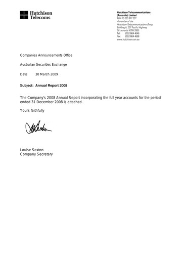 Thumbnail Hutchison Telecommunications (Australia) Annual Report 2008