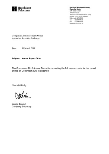 Thumbnail Hutchison Telecommunications (Australia) Annual Report 2010