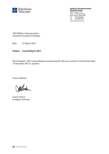 Thumbnail Hutchison Telecommunications (Australia) Annual Report 2013