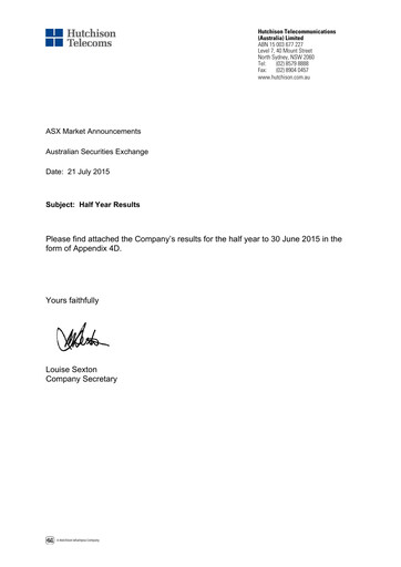 Thumbnail Hutchison Telecommunications (Australia) Half-year Report 2015-h1