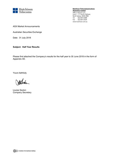 Thumbnail Hutchison Telecommunications (Australia) Half-year Report 2018-h1