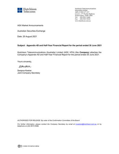 Vorschaubild Hutchison Telecommunications (Australia) Halbjahresbericht 2021-h1