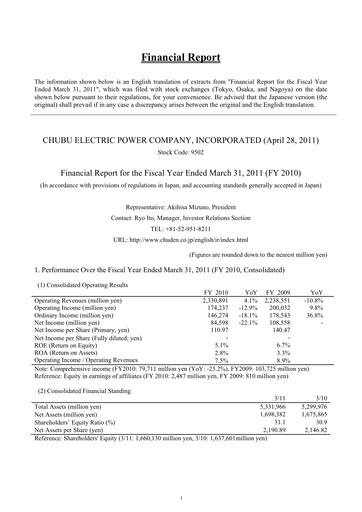 Thumbnail Chubu Electric Power
 Financial Report 2011