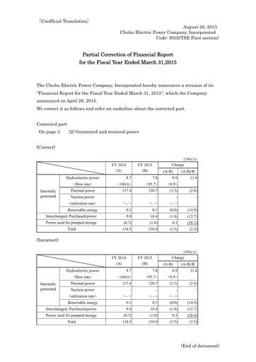Thumbnail Chubu Electric Power
 Financial Report 2015
