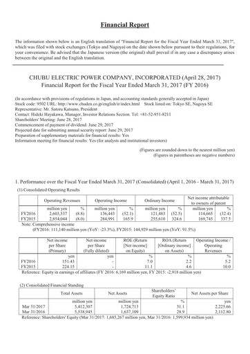 Thumbnail Chubu Electric Power
 Financial Statement fy2016