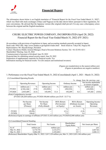 Thumbnail Chubu Electric Power
 Financial Statement fy2021