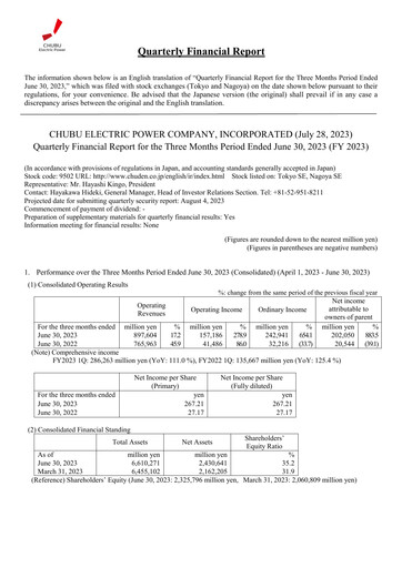 Thumbnail Chubu Electric Power
 Quarterly Report 2023-q1