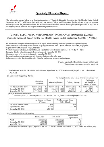 Thumbnail Chubu Electric Power
 Quarterly Report 2023-q2