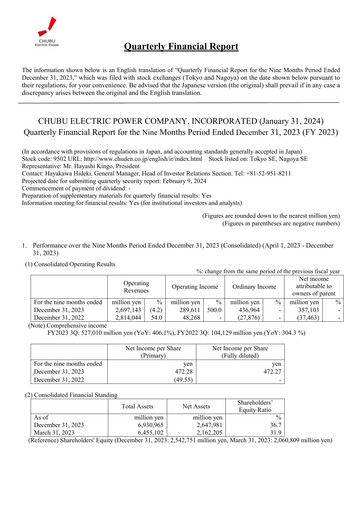Thumbnail Chubu Electric Power
 Quarterly Report 2023-q3
