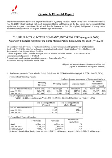 Thumbnail Chubu Electric Power
 Quarterly Report 2024-q1