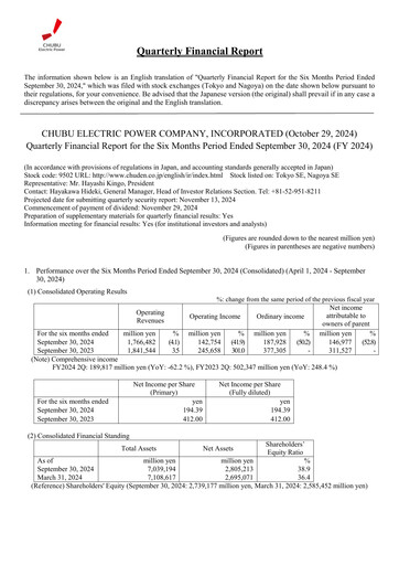 Thumbnail Chubu Electric Power
 Quarterly Report 2024-q2