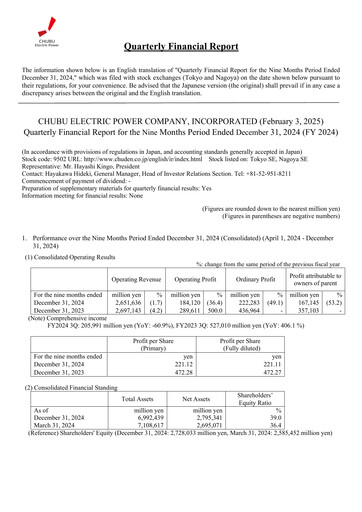Thumbnail Chubu Electric Power
 Quarterly Report 2024-q3