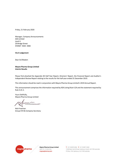 Thumbnail Mayne Pharma Group Financial Report 2020-h1