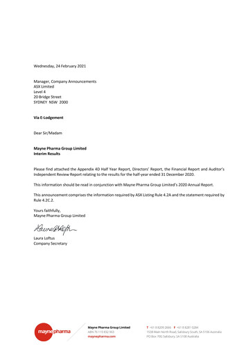 Thumbnail Mayne Pharma Group Financial Report 2021-h1