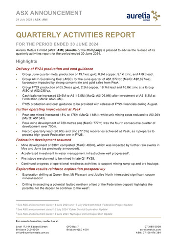 Thumbnail Aurelia Metals Quarterly Report 2024-q4