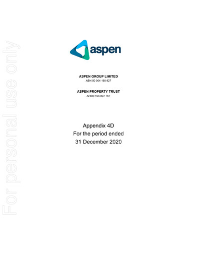 Thumbnail Aspen Group Half-year Report 2020-2021-h1