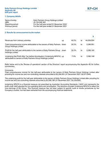 Thumbnail Kelly Partners Group Half-year Report 2023-h1