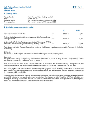 Thumbnail Kelly Partners Group Half-year Report 2025-h1