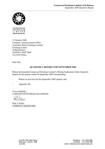 Thumbnail Carnarvon Energy Quarterly Report 2005-q3