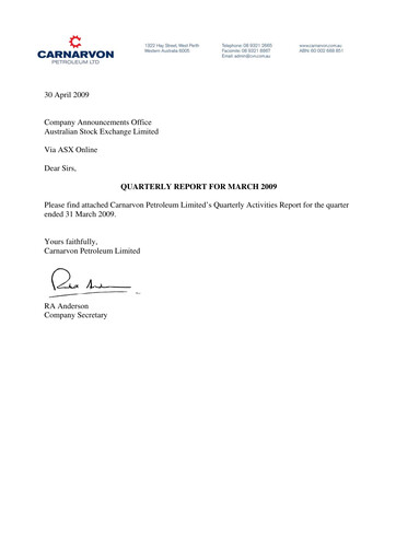 Thumbnail Carnarvon Energy Quarterly Report 2009-q1