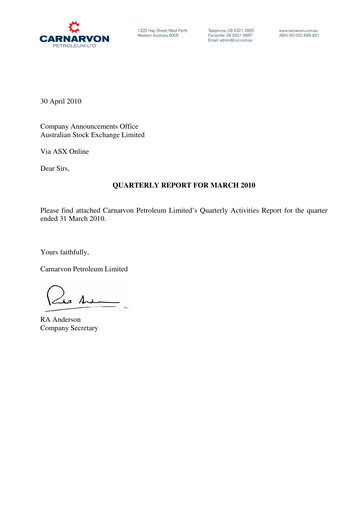 Thumbnail Carnarvon Energy Quarterly Report 2010-q1