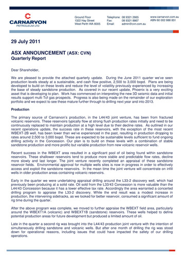 Thumbnail Carnarvon Energy Quarterly Report 2011-q2