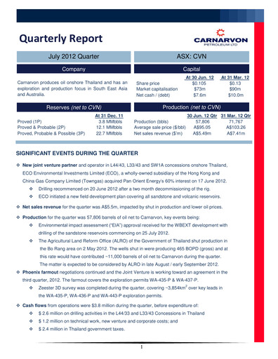 Thumbnail Carnarvon Energy Quarterly Report 2012-q2
