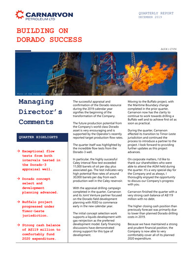 Thumbnail Carnarvon Energy Quarterly Report 2019-q4