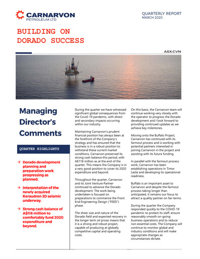 Thumbnail Carnarvon Energy Quarterly Report 2020-q1