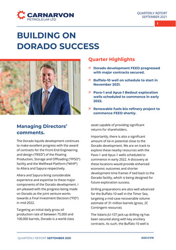 Thumbnail Carnarvon Energy Quarterly Report 2021-q3