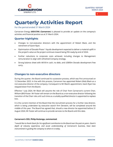 Thumbnail Carnarvon Energy Quarterly Report 2024-q1