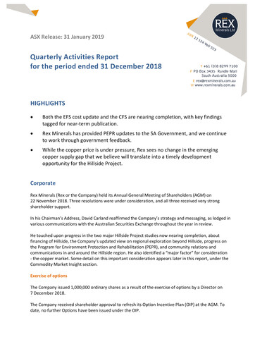 Thumbnail Rex Minerals Quarterly Report 2018-q4