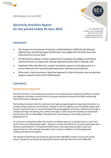 Thumbnail Rex Minerals Quarterly Report 2019-q2