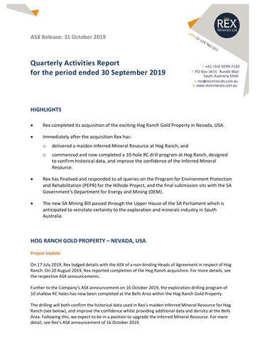 Thumbnail Rex Minerals Quarterly Report 2019-q3