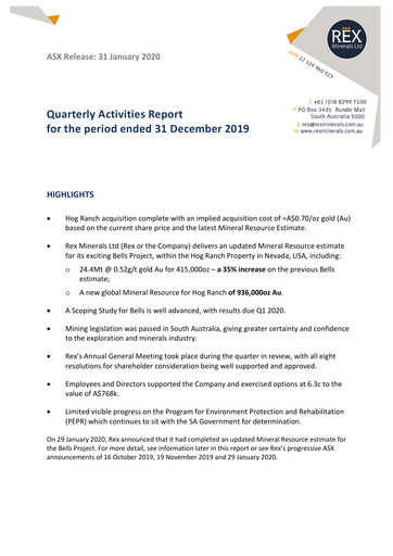 Thumbnail Rex Minerals Quarterly Report 2019-q4