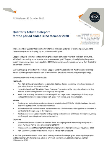 Thumbnail Rex Minerals Quarterly Report 2020-q3