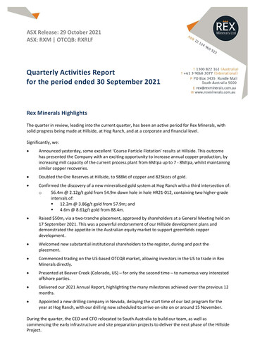 Thumbnail Rex Minerals Quarterly Report 2021-q3
