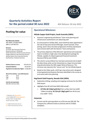 Thumbnail Rex Minerals Quarterly Report 2022-q2