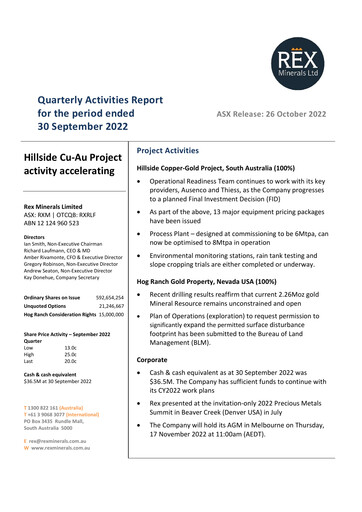 Thumbnail Rex Minerals Quarterly Report 2022-q3
